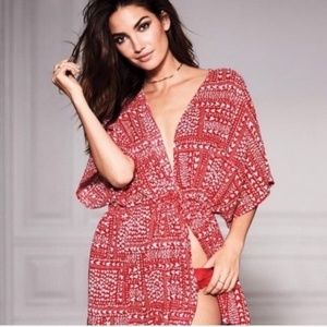 VICTORIA'S SECRET | Red & White Heart Printed Open Front Kimono Robe